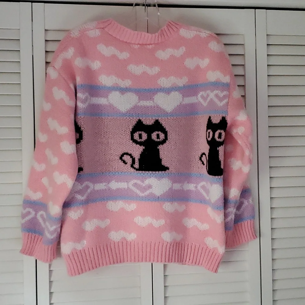 Pink Cat Pattern Sweater - Picture 3 of 10